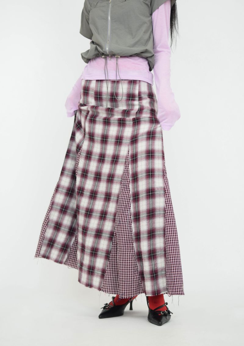 vintage check skirt red ver.