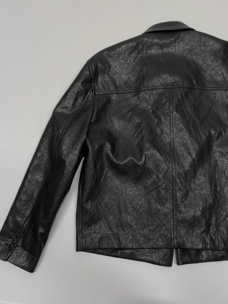 [Unisex] Crop Leather Single Over Fit Jacket