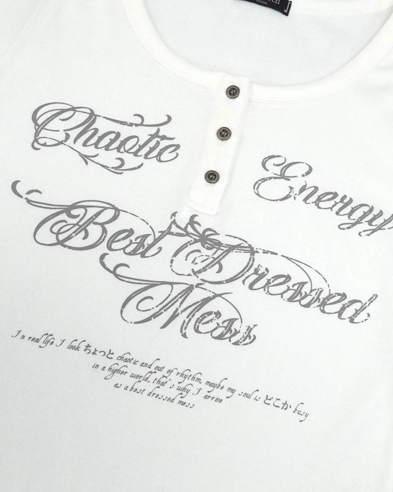 BDM Henley Neck Long Sleeve White