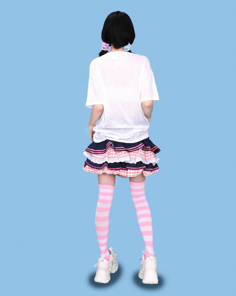 kiki striped knee socks (6color) - white