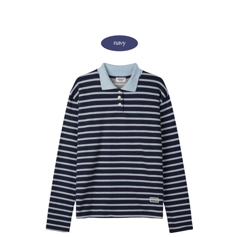SOFT COLLAR STRIPE T-SHIRT (NAVY)