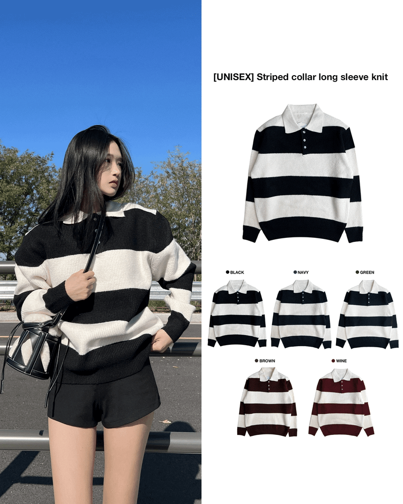 GUSTA（グスタ）の「[UNISEX] Take Hachi Dangara Striped Collar Neck Long Sleeve Knit (5 colors)（Tops）」