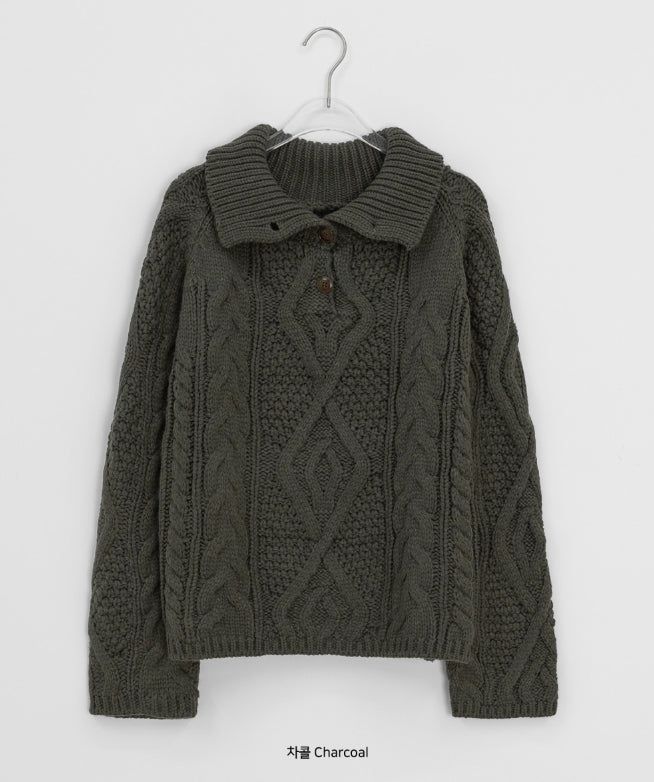 Hyoro Button High Neck Cable Knit