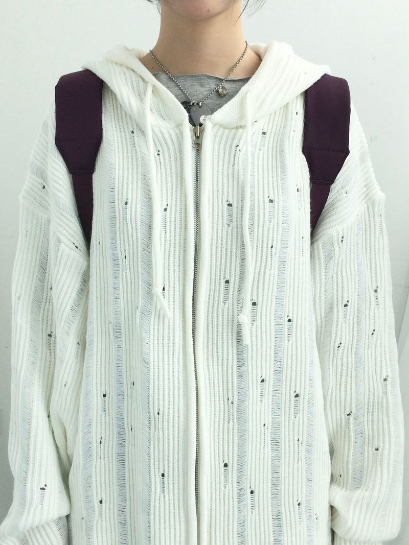 Punch Damage Hooded Knitwear Zip-Up