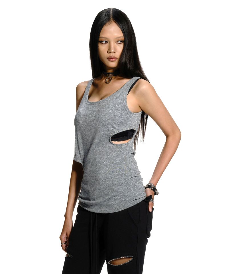 CUT-OUT STUD SLEEVELESS TOP GRAY