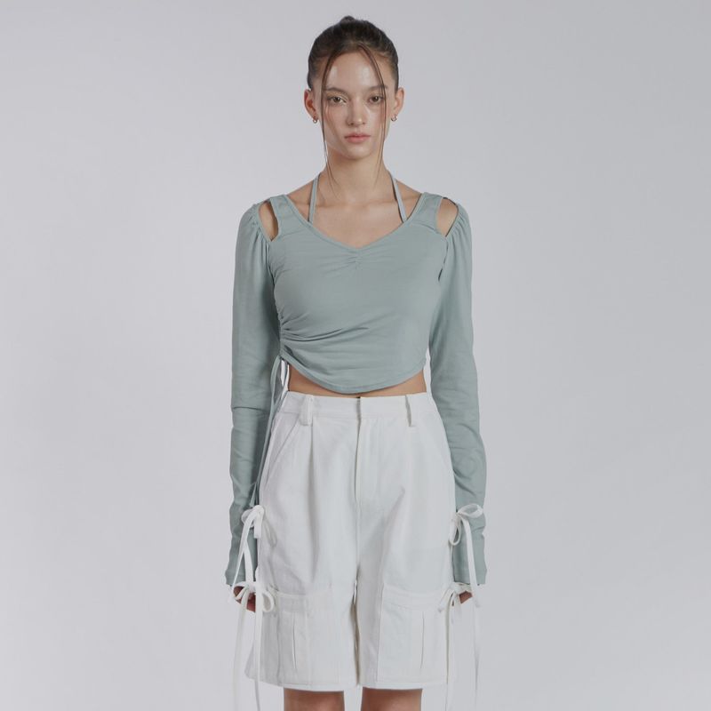 JINJUSE(ジンジュユーズ)の「HALTER NECK SHIRRING TOP(MINT)(Tops)」