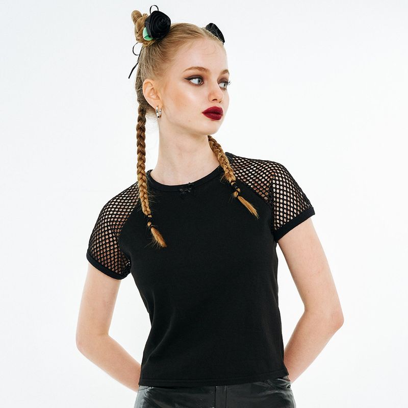 Ribbon Raglan T-shirt [Black Mesh]