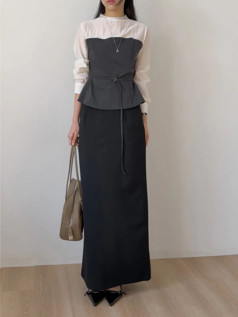 [Belt SET] Souffle Pintuck Layered Blouse