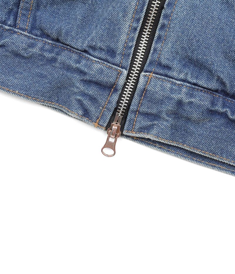 Washed Crop Track Denim Jacket - Deep Blue