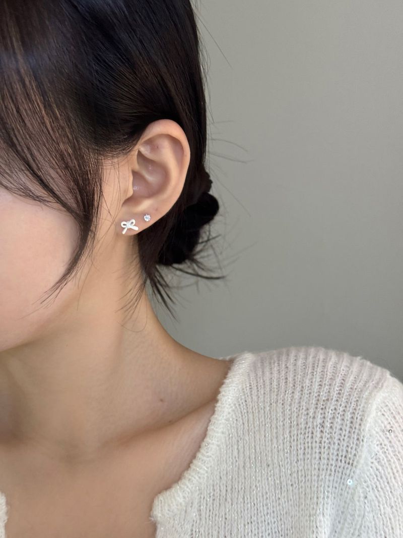 [3 set] Berry Mood Ribbon Heart Earrings Set