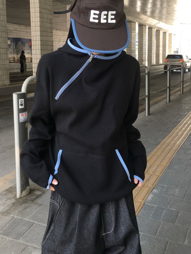 Split Diagonal Waffle Hoodie (4c)