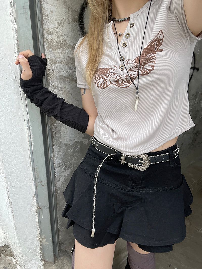 Y2k Ribbed Cropped Wings T-Shirt