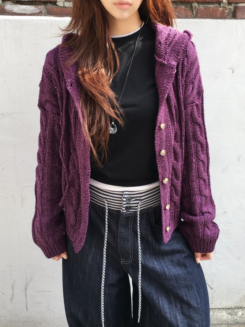 Witty Cable Hooded Knit Cardigan (5c)