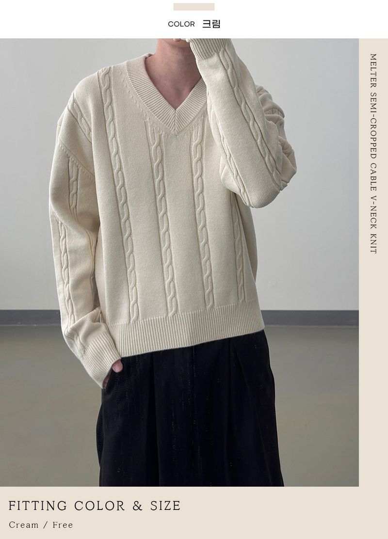Melter Semi-Cropped Cable V-Neck Knit
