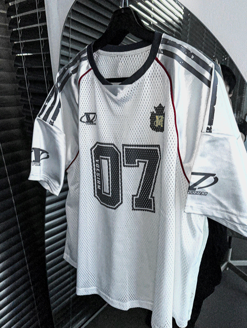 Matte Black & Silver White Mesh Track Short-Sleeve Tee