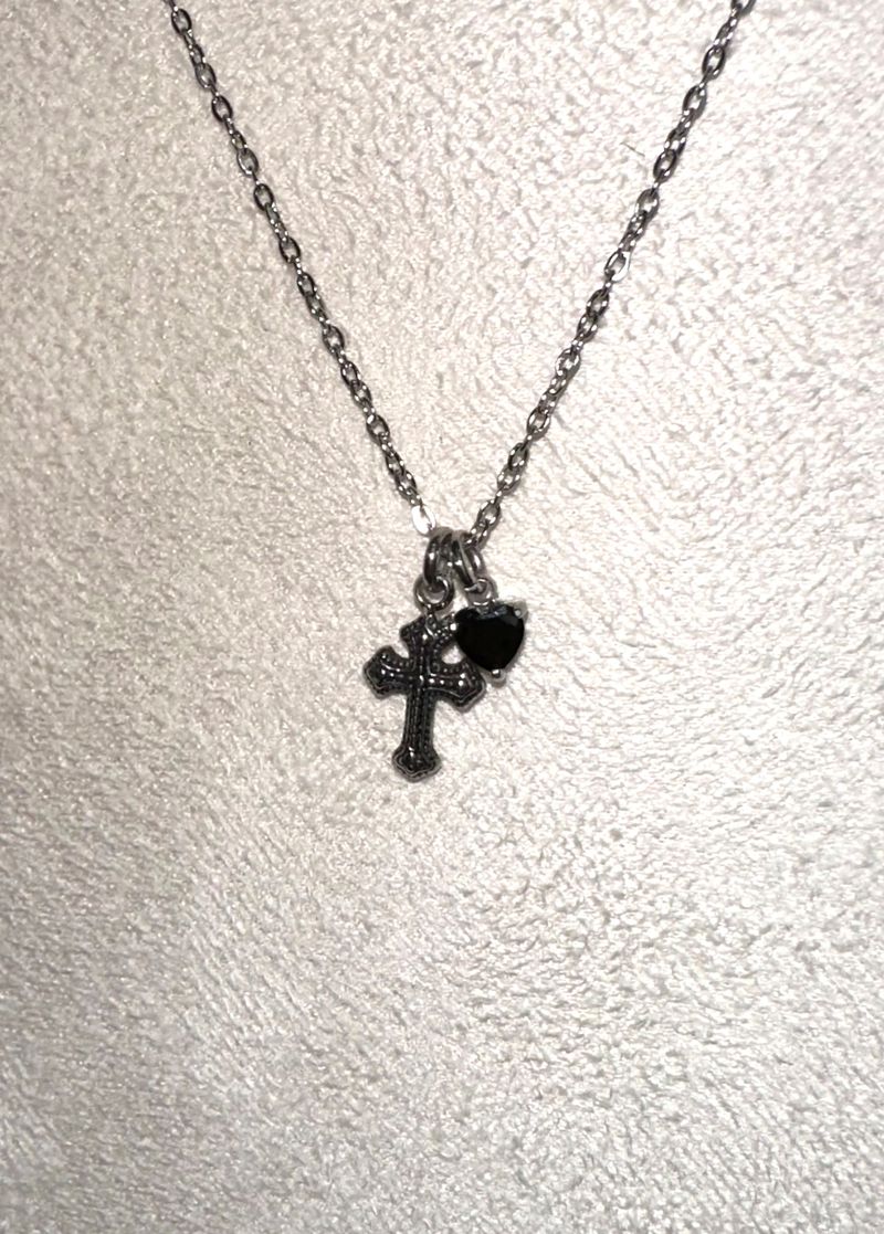 Black heart cross necklace