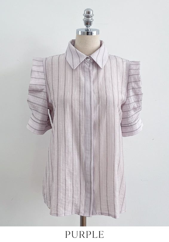 Tibet Stripe Puff Shirt Blouse