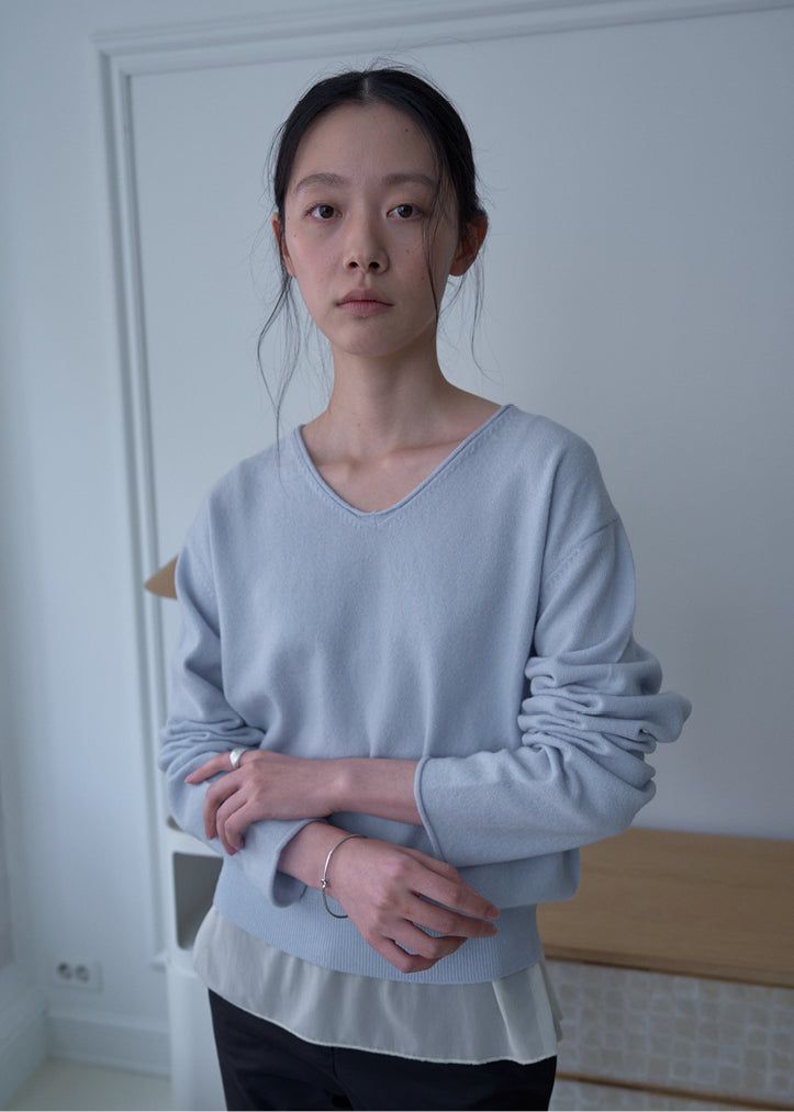 Milo V-neck Wool Knit (Baby Blue)