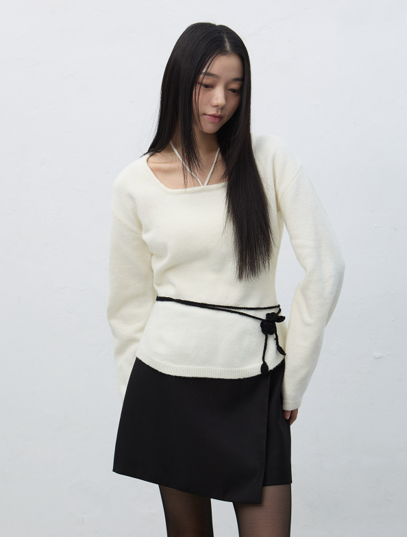 handmade knit flower strap - black   