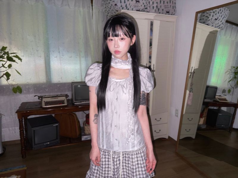 (3color) レースパネルロングスカーフ