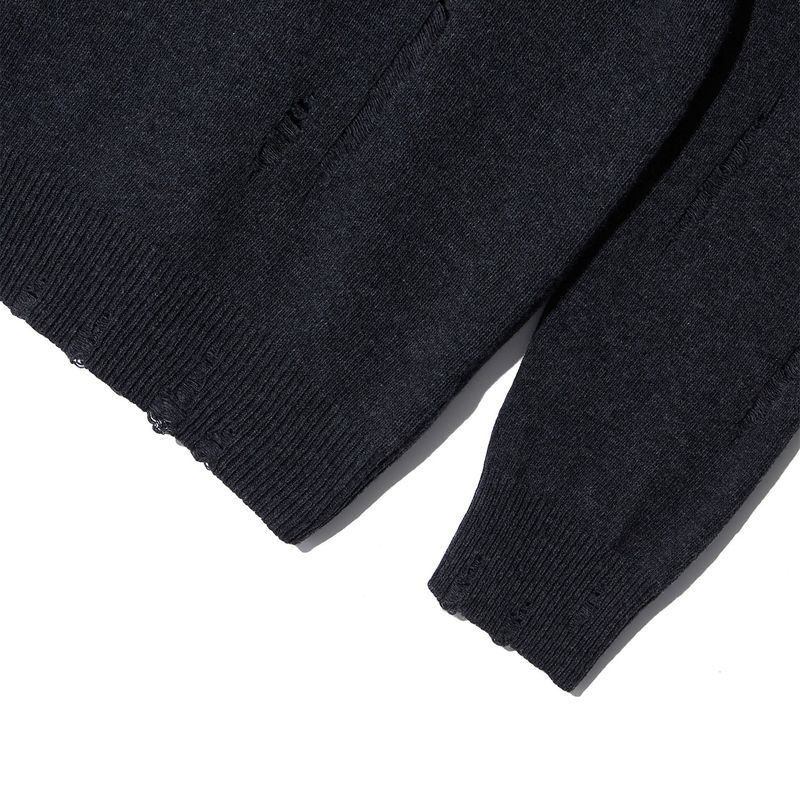 [ULKIN] Damaged Round Knit_Charcoal