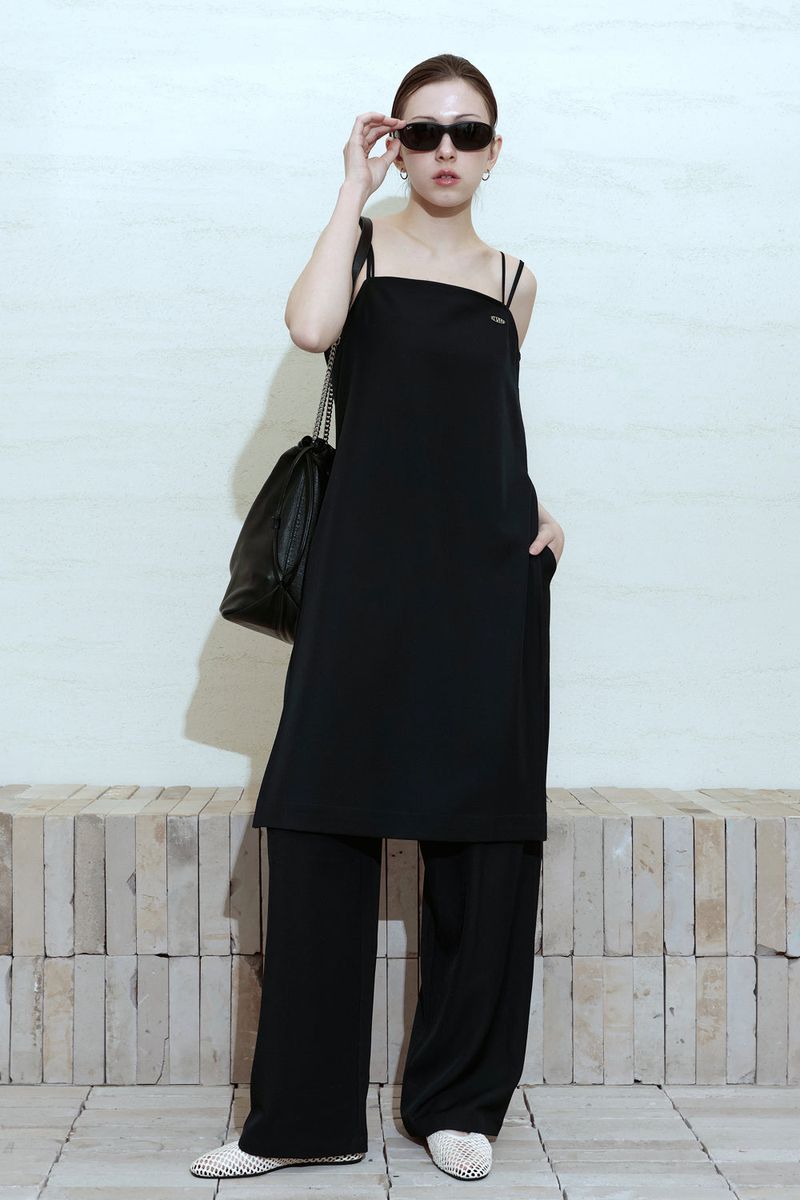 [SET-UP] DEEP SLIT DRESS, EASY BANDING SLACKS SET_NAVY