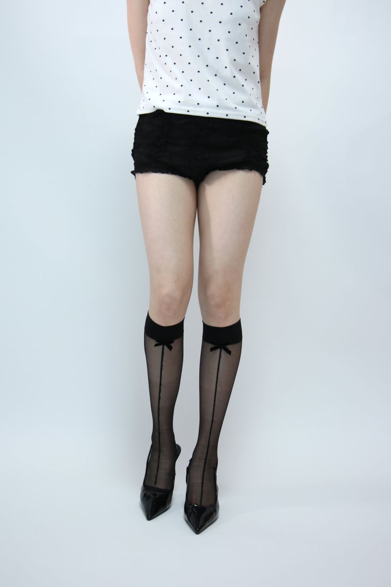 ribbon line point half stockings (black)