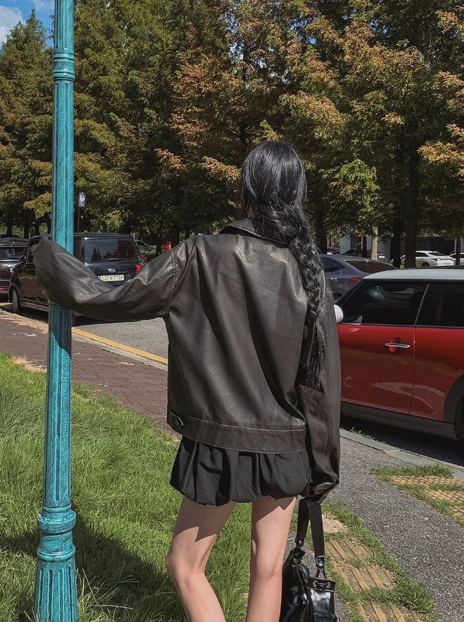 Mark Lettering Two Way Leather Jacket