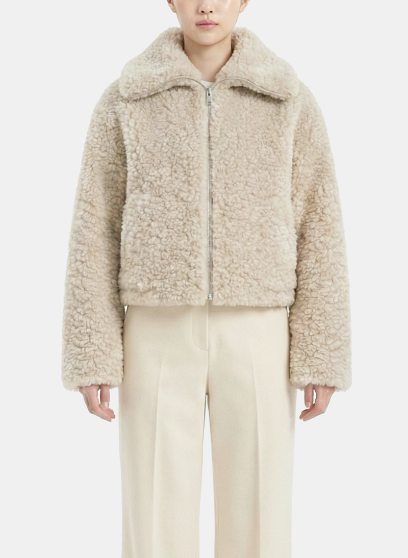 Ruen Bouclé Fur Short Zip-Up Jacket
