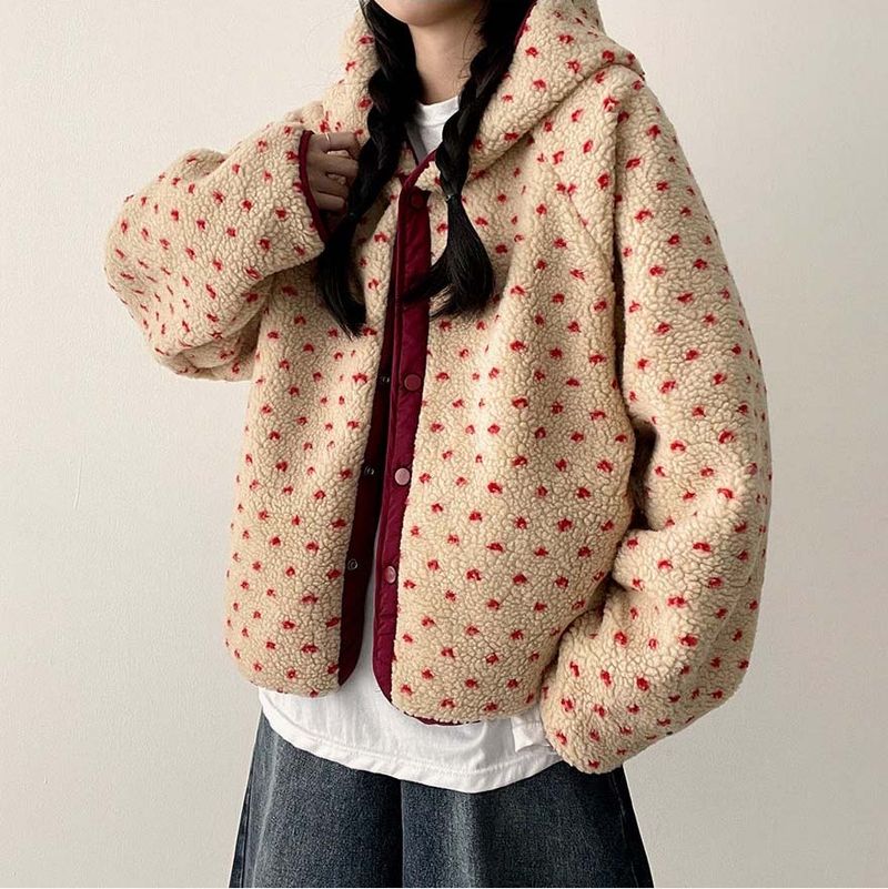[Double-sided/Reversible*] PN Heart Pattern Fleece Hooded Jumper