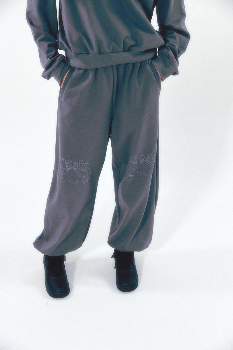Knee Point Ribbon Jogger Pants Charcoal