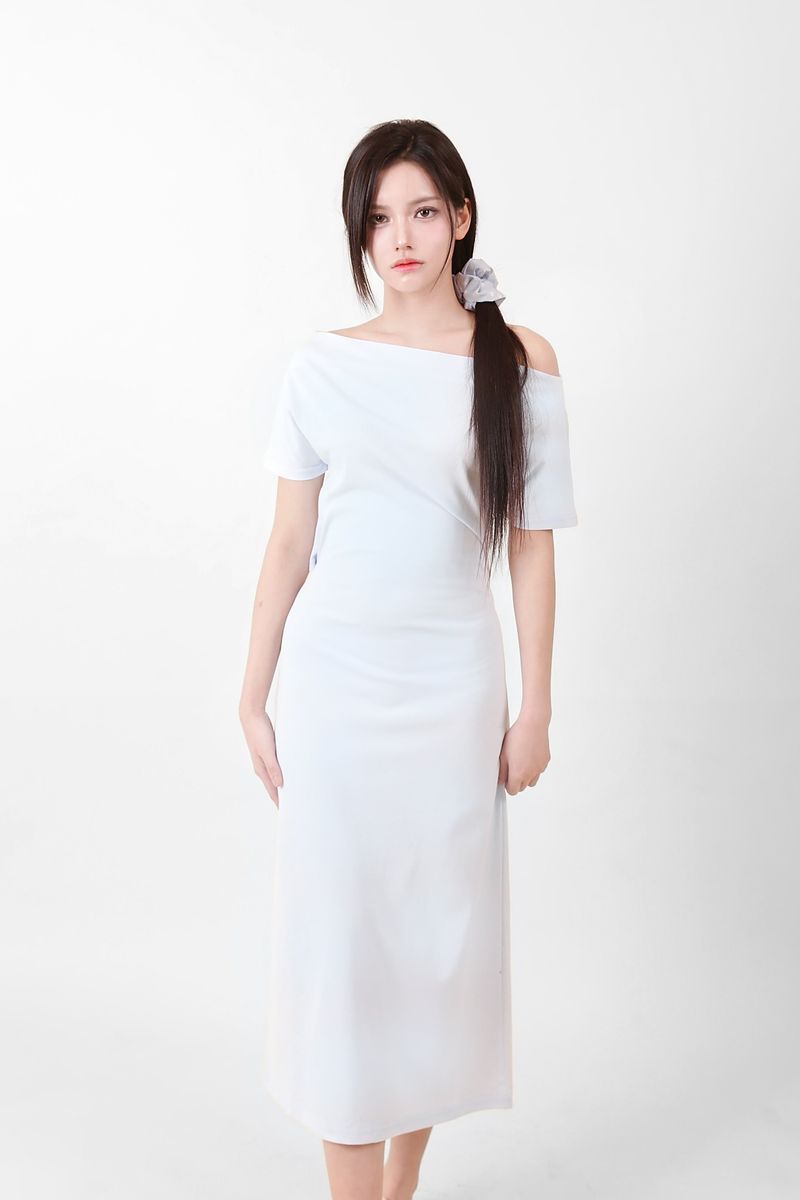 Off-Shoulder Slit Long Onepiece Sky Blue