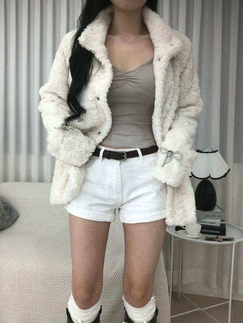 Vintage Creamy Ribbon Fur Jacket