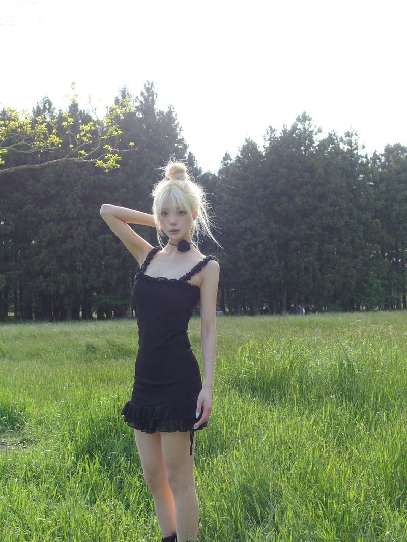 frill shirring mini dress