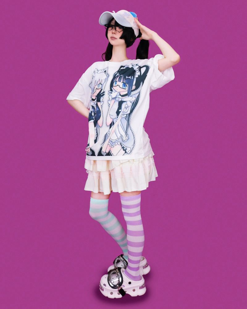 kiki striped knee socks (6color) - white