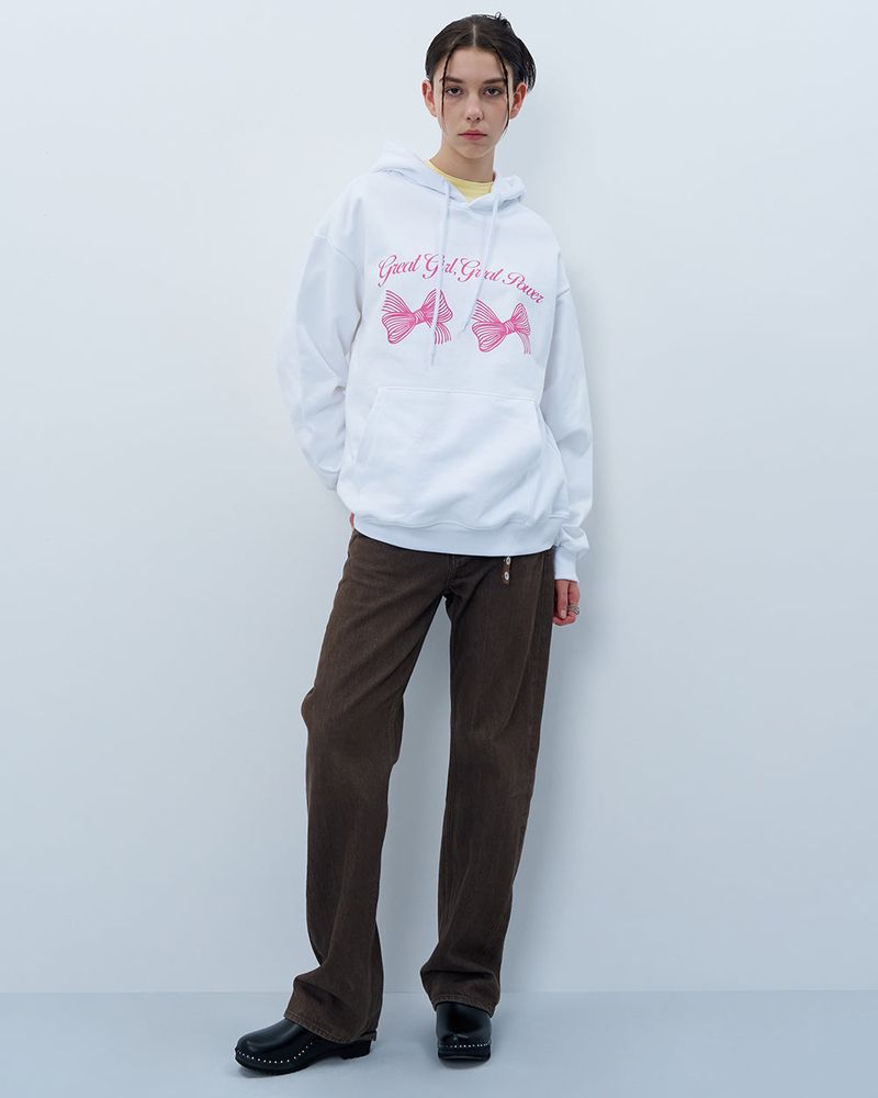 TWIN RIBBON HOODIE-WHITE