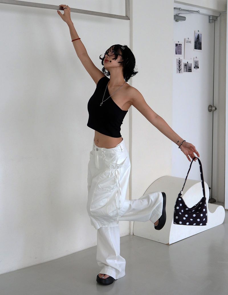 Rose Cosage 3ps Detachable Unbalanced Shoulder Sleeveless