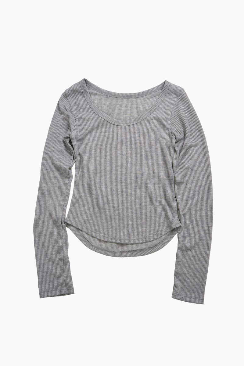 Summer U-neck Ribbed Long Sleeve