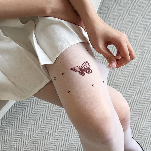 Moonlight Butterfly Long Tattoo Stockings (24SO005)