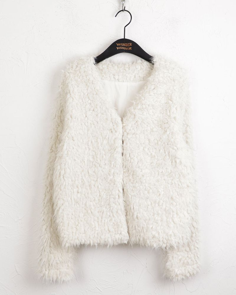 Aroki bubble pearl button fur jacket