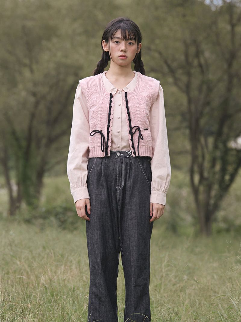 Petite Ribbon Knit Vest (2colors)
