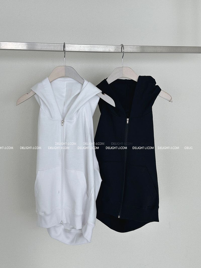Backless Hooded Zip-Up Sleeveless