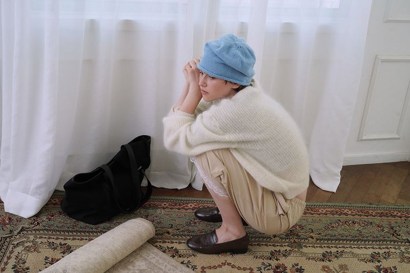 Soft shirring beanie_skyblue