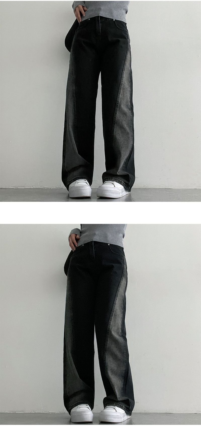 [S-XL] Nug Black Gradation Slit Wide Denim Pants (1 color)