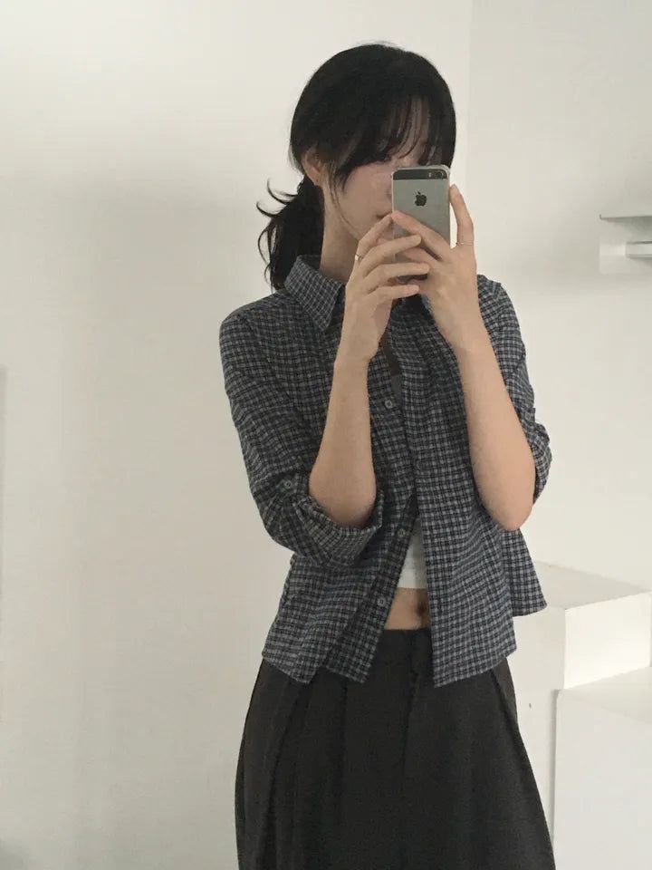 Pintuck Plaid Slim Shirt