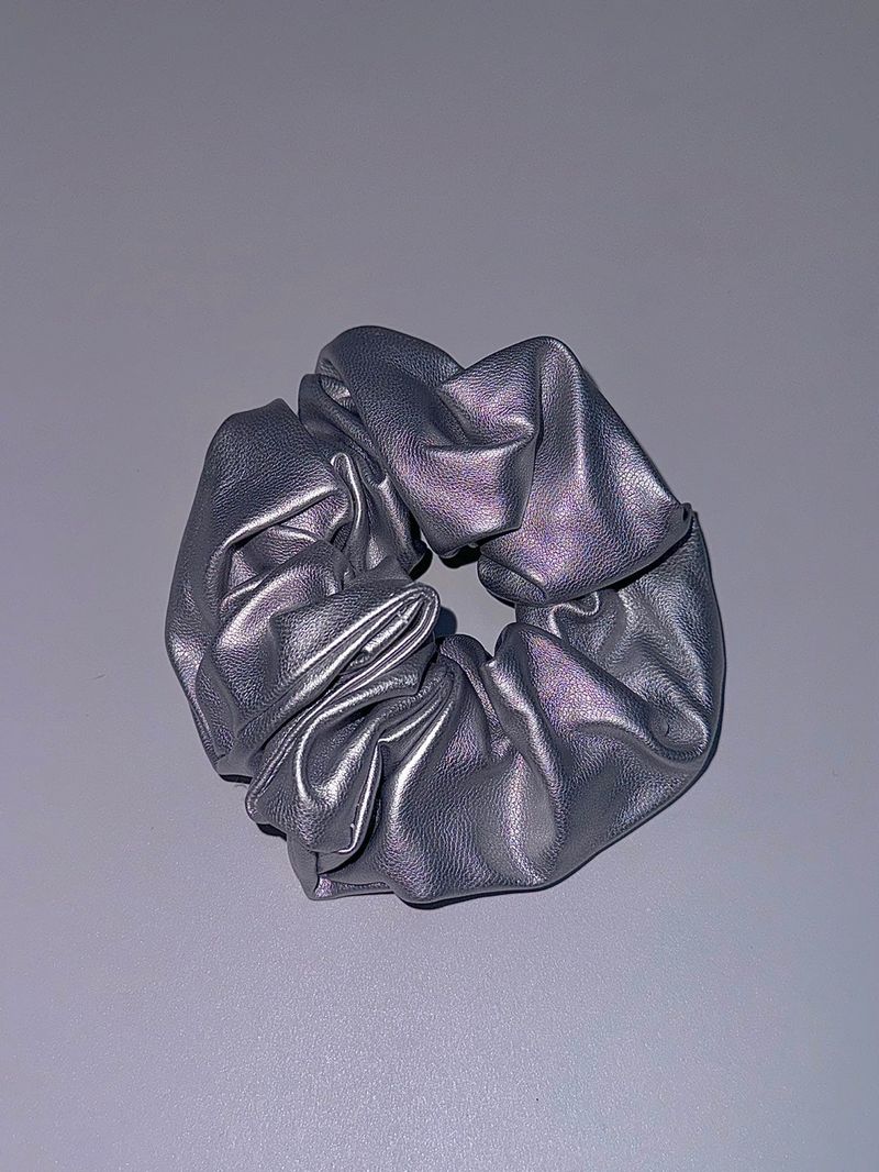 Silver leather scrunchy