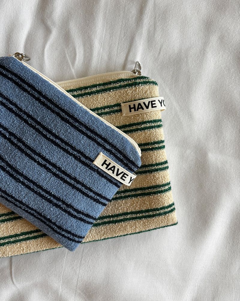 Terry stripe flat pouch - blue , M size