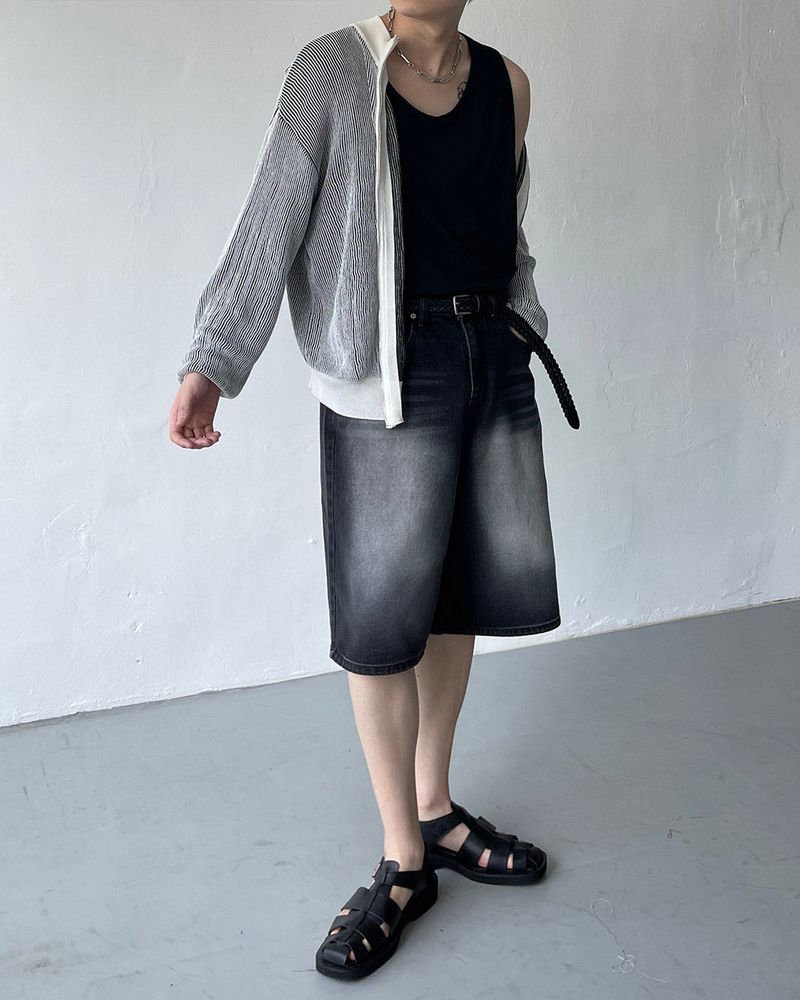 TR2458 Cat Black Bermuda Denim Pants (S ~ L)