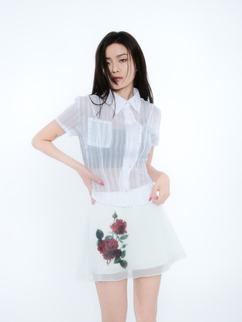 ASYMMETRIC STRIPE SHIRTS [WHITE]