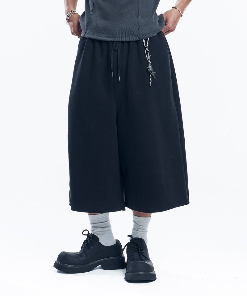 Balloon Baggy Bermuda Sweat Pants - Black